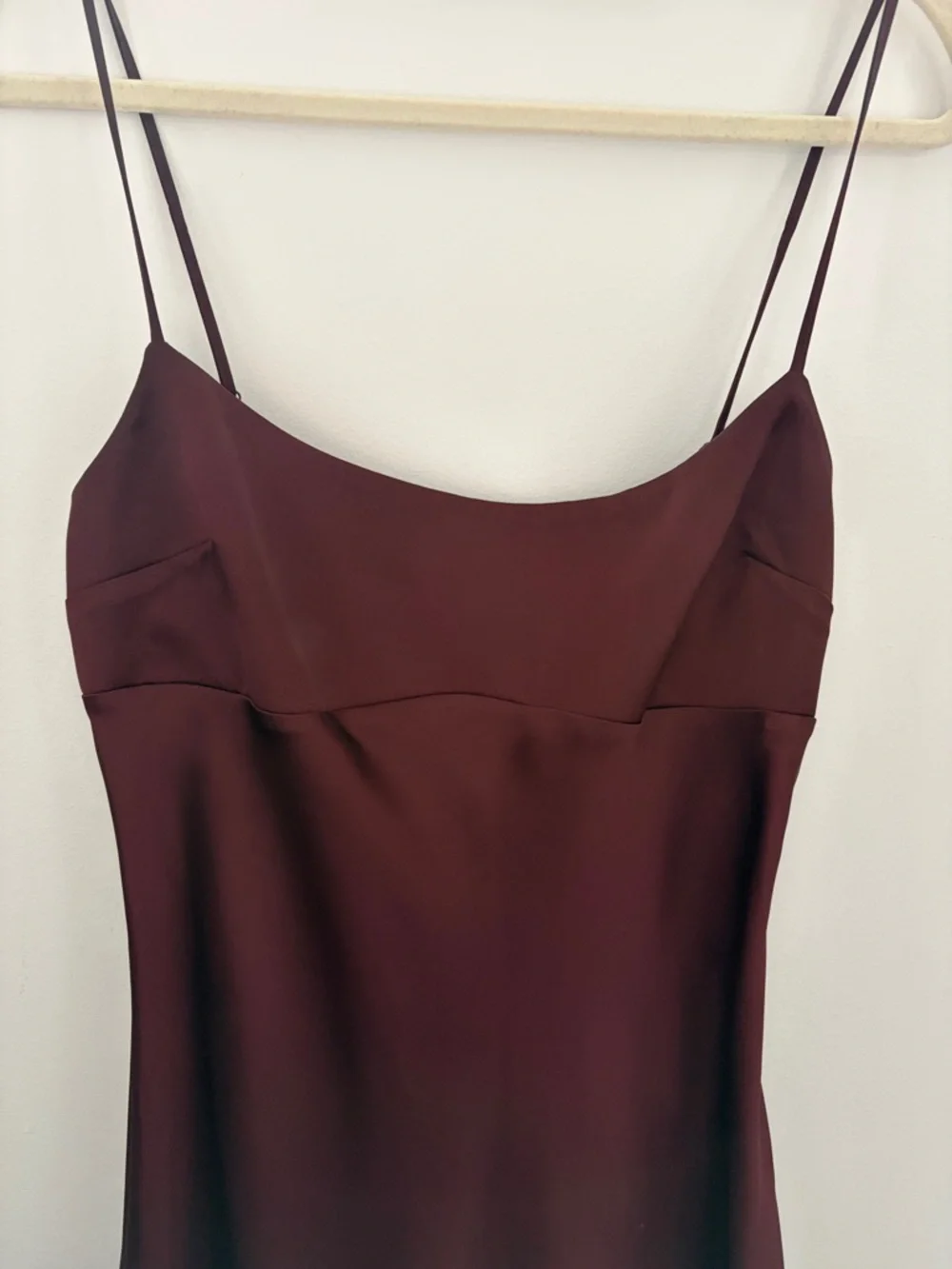 Dynamite Burgundy Satin Slip Dress with Double Spaghetti Straps - Picture 3 of 5